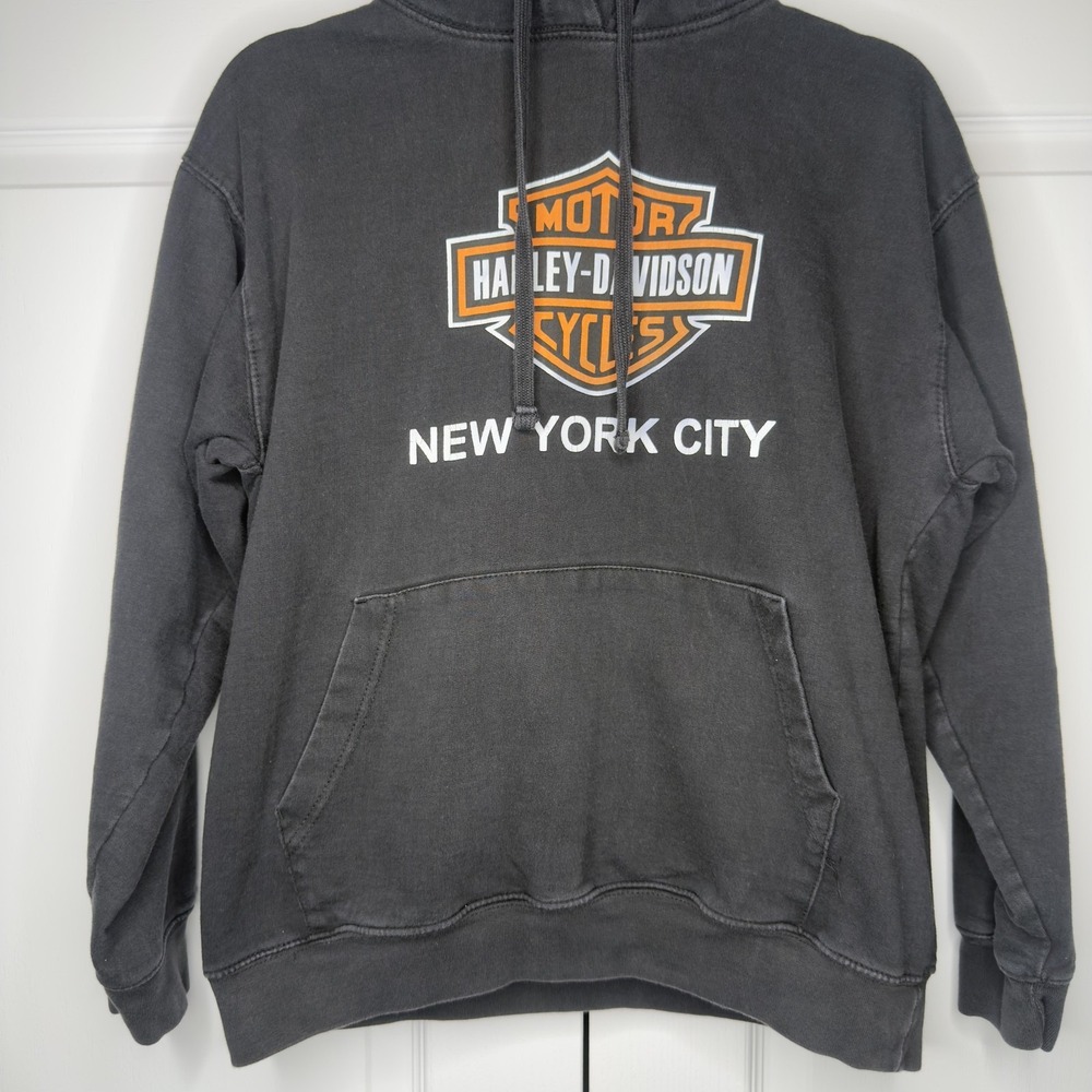 Harley-Davidson Hoodie Mens Large Gray New York City Fleece Pullover Sweatshirt